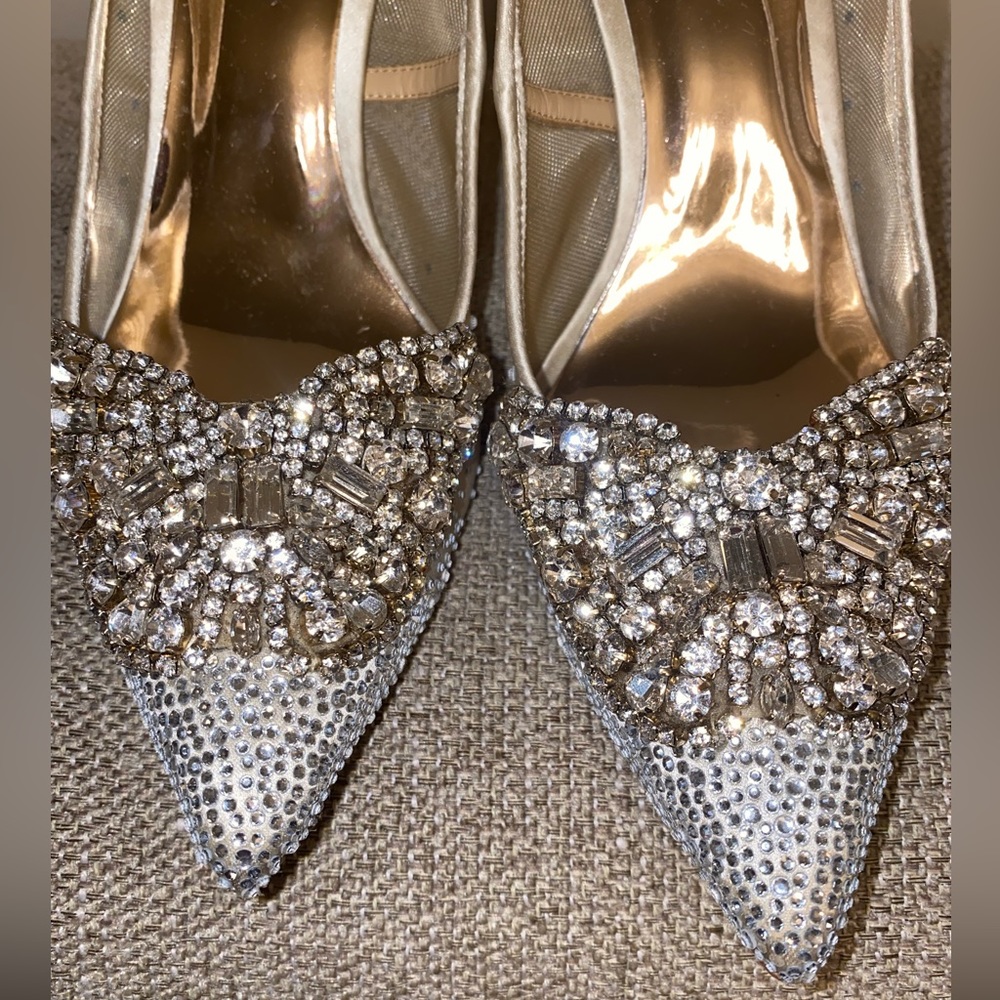 Badgley Mischka Quintana Mesh Embellished High-Heel Pumps in Champagne - Picture 8 of 16